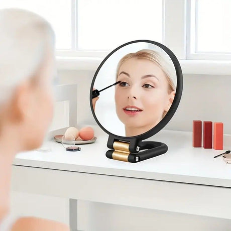 Double-sided Folding Makeup Mirror – 1X/50X Dual Magnification, 360° Rotatable and Foldable for Portability, Three Uses: Handheld, Desktop, Wall-mounted（purple）