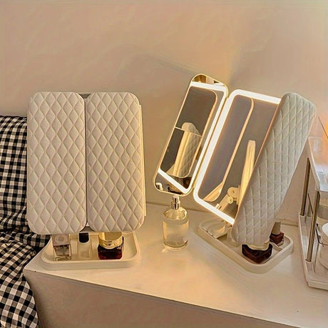 Smart Touch LED Vanity Mirror - 3 Color Dimmable Lights, 270° Adjustable, Rechargeable Desktop Makeup Mirror(pink)
