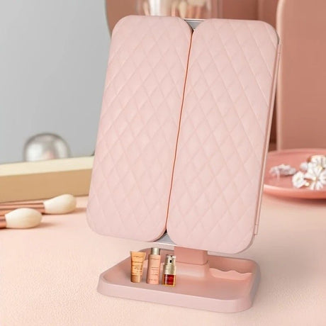 Smart Touch LED Vanity Mirror - 3 Color Dimmable Lights, 270° Adjustable, Rechargeable Desktop Makeup Mirror(pink)