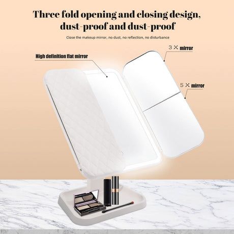 Smart Touch LED Vanity Mirror - 3 Color Dimmable Lights, 270° Adjustable, Rechargeable Desktop Makeup Mirror(pink)
