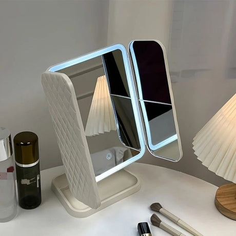 Smart Touch LED Vanity Mirror - 3 Color Dimmable Lights, 270° Adjustable, Rechargeable Desktop Makeup Mirror(pink)