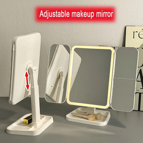Smart Touch LED Vanity Mirror - 3 Color Dimmable Lights, 270° Adjustable, Rechargeable Desktop Makeup Mirror(pink)