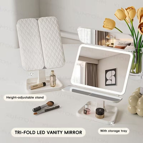 Smart Touch LED Vanity Mirror - 3 Color Dimmable Lights, 270° Adjustable, Rechargeable Desktop Makeup Mirror(white)