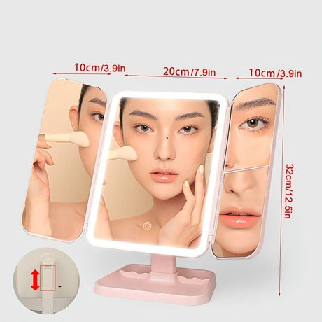 Smart Touch LED Vanity Mirror - 3 Color Dimmable Lights, 270° Adjustable, Rechargeable Desktop Makeup Mirror(white)