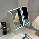 Smart Touch LED Vanity Mirror - 3 Color Dimmable Lights, 270° Adjustable, Rechargeable Desktop Makeup Mirror(white)