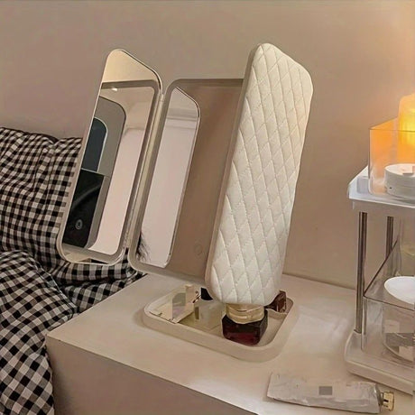 Smart Touch LED Vanity Mirror - 3 Color Dimmable Lights, 270° Adjustable, Rechargeable Desktop Makeup Mirror(white)