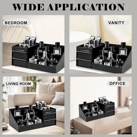 Black Mens Wash Bag & Vanity Organiser | 2 Drawer Acrylic Bathroom Storage for Grooming & Skincare