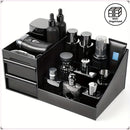 Black Mens Wash Bag & Vanity Organiser | 2 Drawer Acrylic Bathroom Storage for Grooming & Skincare