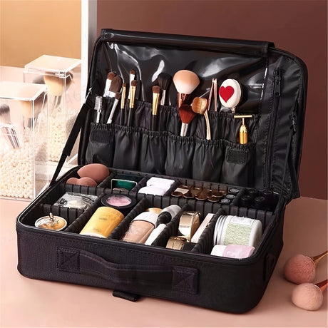 Professional Makeup Case: Flexible Zoning, Triple-tier Capacity, Your Hassle-free Travel Storage Partner.