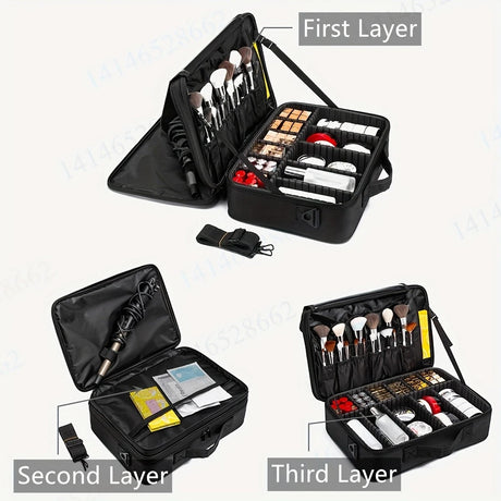 Professional Makeup Case: Flexible Zoning, Triple-tier Capacity, Your Hassle-free Travel Storage Partner.