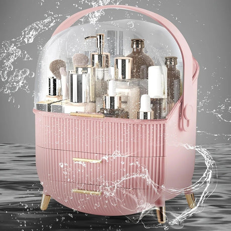 Transparent Flip-top Cosmetic Storage Box: Dustproof, Waterproof, Multi-layer Drawer Organizer, Portable Storage Essential for Desktop and Bathroom.pink
