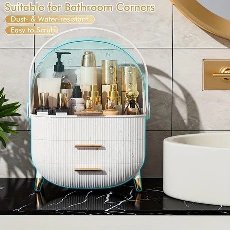 Transparent Flip-top Cosmetic Storage Box: Dustproof, Waterproof, Multi-layer Drawer Organizer, Portable Storage Essential for Desktop and Bathroom.white