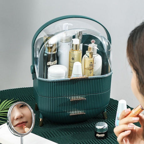 Transparent Flip-top Cosmetic Storage Box: Dustproof, Waterproof, Multi-layer Drawer Organizer, Portable Storage Essential for Desktop and Bathroom.white