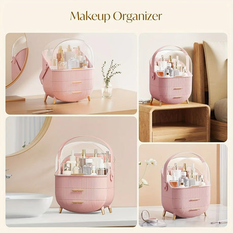 Transparent Flip-top Cosmetic Storage Box: Dustproof, Waterproof, Multi-layer Drawer Organizer, Portable Storage Essential for Desktop and Bathroom.pale green