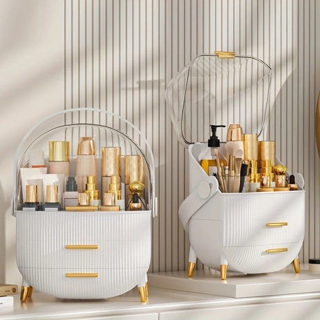 Transparent Flip-top Cosmetic Storage Box: Dustproof, Waterproof, Multi-layer Drawer Organizer, Portable Storage Essential for Desktop and Bathroom.pale green