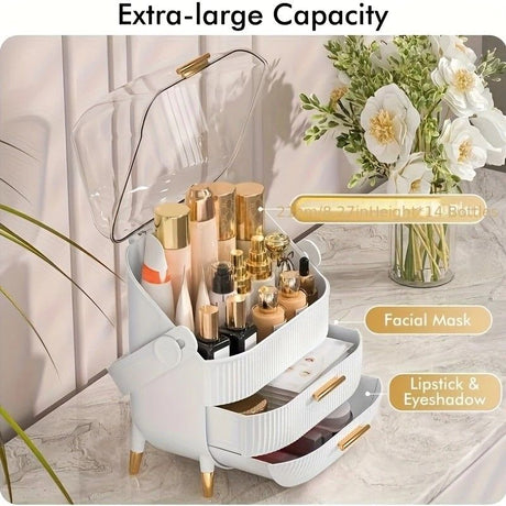Transparent Flip-top Cosmetic Storage Box: Dustproof, Waterproof, Multi-layer Drawer Organizer, Portable Storage Essential for Desktop and Bathroom.pale green