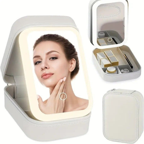 Portable 3-Light LED Makeup Mirror with Organizer – Travel Vanity Case, Rechargeable Touch Control Makeup Box for Home & Travel(green)