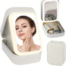 Portable 3-Light LED Makeup Mirror with Organizer – Travel Vanity Case, Rechargeable Touch Control Makeup Box for Home & Travel(WHITE)