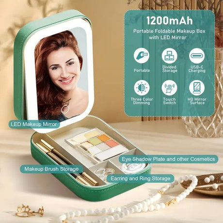 Portable 3-Light LED Makeup Mirror with Organizer – Travel Vanity Case, Rechargeable Touch Control Makeup Box for Home & Travel(WHITE)