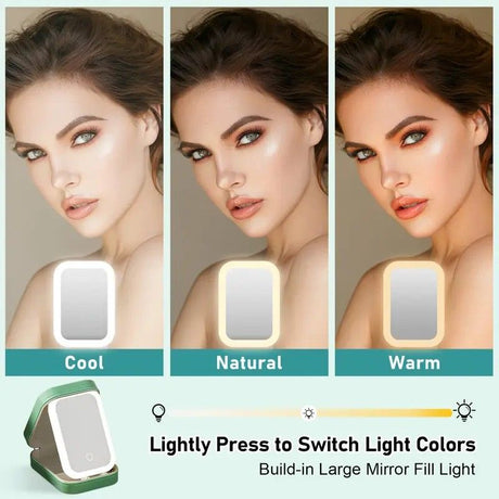 Portable 3-Light LED Makeup Mirror with Organizer – Travel Vanity Case, Rechargeable Touch Control Makeup Box for Home & Travel(WHITE)