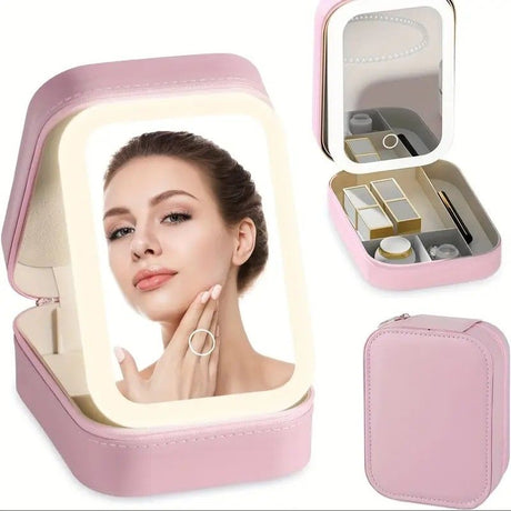 Portable 3-Light LED Makeup Mirror with Organizer – Travel Vanity Case, Rechargeable Touch Control Makeup Box for Home & Travel(WHITE)
