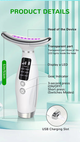 Rechargeable Facial and Neck Beauty Device, 7-Mode Facial Massage, the Perfect Gift for Women and Girls