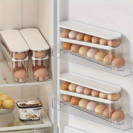 2pcs Automatic Replenishing Egg Box: Refrigerator Storage Essential, Space - saving and Easy to Access