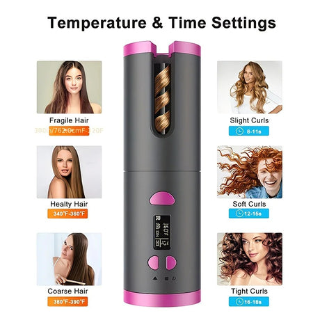 Automatic Hair Curling Wand, Tangle-Free Design, Portable USB Charging Rotating Curling Iron with Ceramic Barrel, Suitable for Long Hair, Fast, Ideal for Hairstyling.Lavender gray