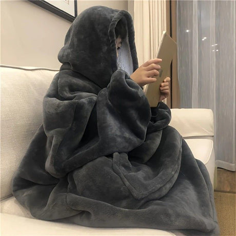 Ultra-Soft Fleece Wearable Blanket Hoodie, Unisex Hooded Large-Pocket Lazy Warm Home Wear(BLACK)