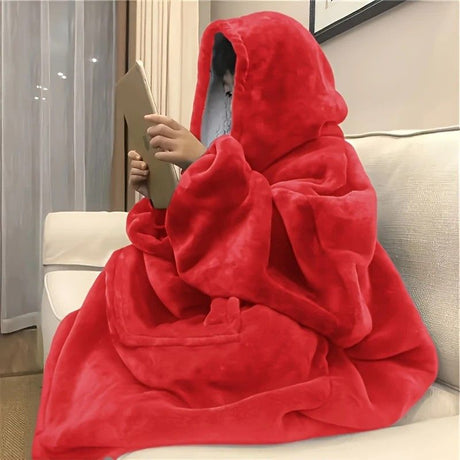 Ultra-Soft Fleece Wearable Blanket Hoodie, Unisex Hooded Large-Pocket Lazy Warm Home Wear(grey)