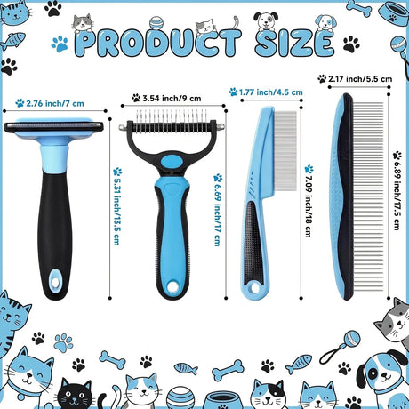 4-Piece Pet Dematting Comb Set – Deshedding & Flea Comb for Cats & Dogs, Fine Tooth & Double-Sided Grooming Tools, Long & Short Hair
