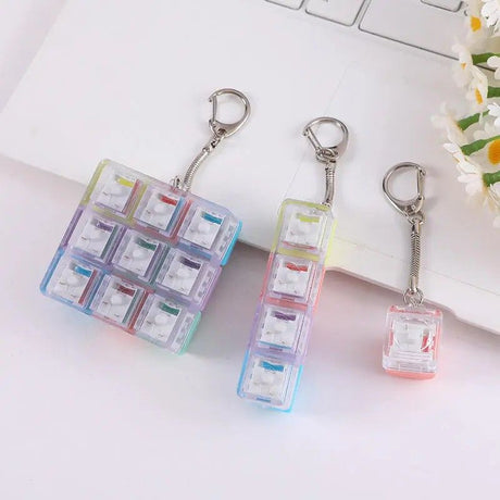 （1key/4key/9 key)3PCS Creative Fingertip Stress Reliever: Keyboard Click Sound Keychain, Colorful Fidget Ring Relaxation Companion