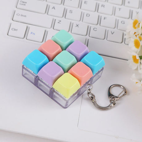 Creative Fingertip Stress Reliever: Keyboard Click Sound Keychain, Colorful Fidget Ring Relaxation Companion（9 key）