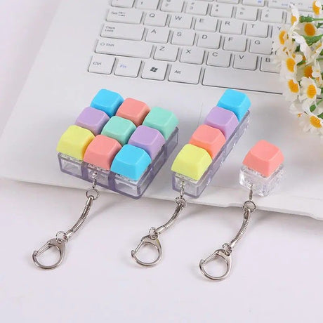Creative Fingertip Stress Reliever: Keyboard Click Sound Keychain, Colorful Fidget Ring Relaxation Companion（9 key）