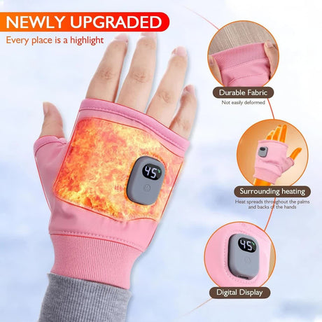 BLACK Professional USB electric heating fingerless gloves, unisex, with LED temperature display, 3-level adjustable heating, and effective cold protection. Suitable for typing, gaming, skiing, and daily wear, this is a practical winter holiday gift.