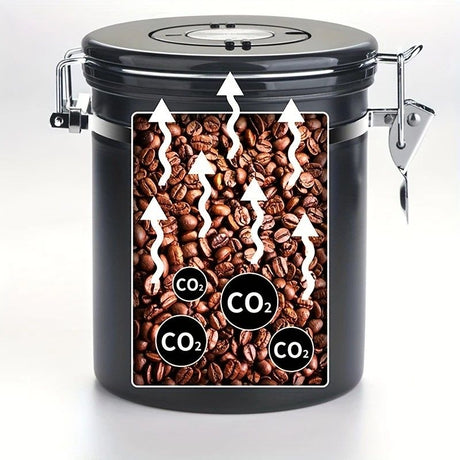 1500ml 304 Stainless Steel Coffee Canister Airtight Coffee Bean Storage Jar with Wood Grain Lid and Scoop