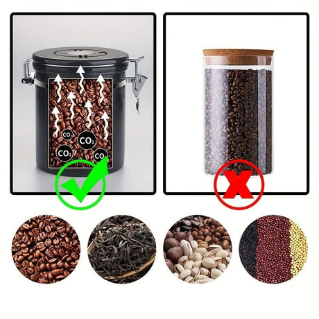 1500ml 304 Stainless Steel Coffee Canister Airtight Coffee Bean Storage Jar with Wood Grain Lid and Scoop