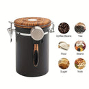 1500ml 304 Stainless Steel Coffee Canister Airtight Coffee Bean Storage Jar with Wood Grain Lid and Scoop