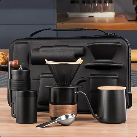 6-Piece Pour Over Coffee Set, Coffee Machine Gift Box, Pour Over Coffee Kettle, Coffee Cup, Coffee Bean Grinder Set.black
