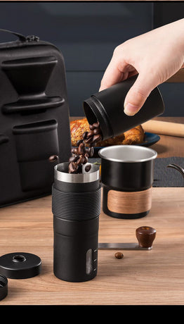 6-Piece Pour Over Coffee Set, Coffee Machine Gift Box, Pour Over Coffee Kettle, Coffee Cup, Coffee Bean Grinder Set.black