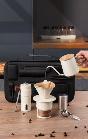 6-Piece Pour Over Coffee Set, Coffee Machine Gift Box, Pour Over Coffee Kettle, Coffee Cup, Coffee Bean Grinder Set.black