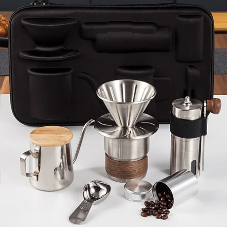 6-Piece Pour Over Coffee Set, Coffee Machine Gift Box, Pour Over Coffee Kettle, Coffee Cup, Coffee Bean Grinder Set.WHITE