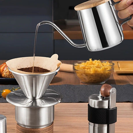 6-Piece Pour Over Coffee Set, Coffee Machine Gift Box, Pour Over Coffee Kettle, Coffee Cup, Coffee Bean Grinder Set.WHITE