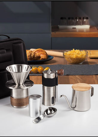 6-Piece Pour Over Coffee Set, Coffee Machine Gift Box, Pour Over Coffee Kettle, Coffee Cup, Coffee Bean Grinder Set.inherent/true qualities