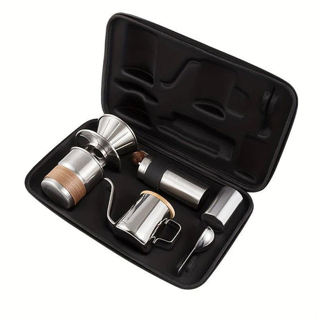 6-Piece Pour Over Coffee Set, Coffee Machine Gift Box, Pour Over Coffee Kettle, Coffee Cup, Coffee Bean Grinder Set.inherent/true qualities
