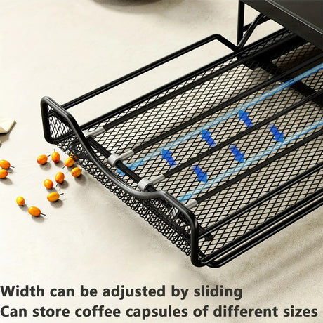 1pc Metal Coffee Capsule Storage Box Drawer Style Dustproof Organizer with Adjustable Grid for Tea Bags Capsules Multifunctional Organizer for Kitchen Office Home