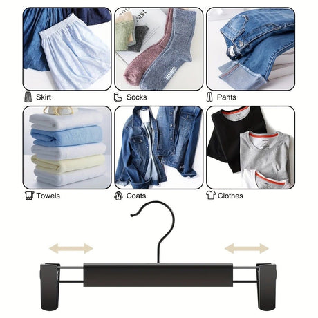 10-Pack Multi-Purpose Adjustable Pant Hangers: Thickened Non-Slip Clips, 360° Rotating Hook, Adjustable Width, Suitable for Organizing and Drying Various Clothes, Towels, and More.