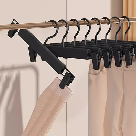 10pcs Super Anti-Slip Pants Hangers with Clips, Thickened Plastic Dual-Use Skirt/Pants Hangers, Seamless Anti-Mark Home Drying Racks, Wardrobe Organizer Essential.