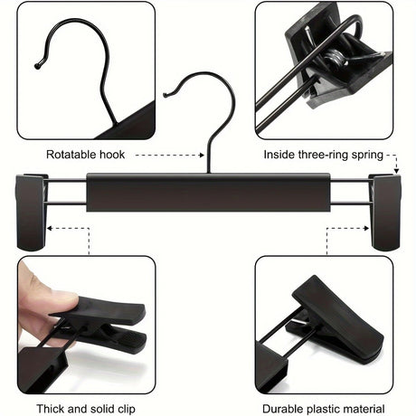 10pcs Super Anti-Slip Pants Hangers with Clips, Thickened Plastic Dual-Use Skirt/Pants Hangers, Seamless Anti-Mark Home Drying Racks, Wardrobe Organizer Essential.