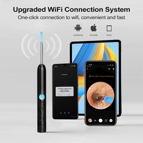 8-Piece Smart Visual Ear Cleaner, 1080P HD AI Warning, IP67 Waterproof Silicone Soft Tip, Safe and Comfortable Comfortable(black)